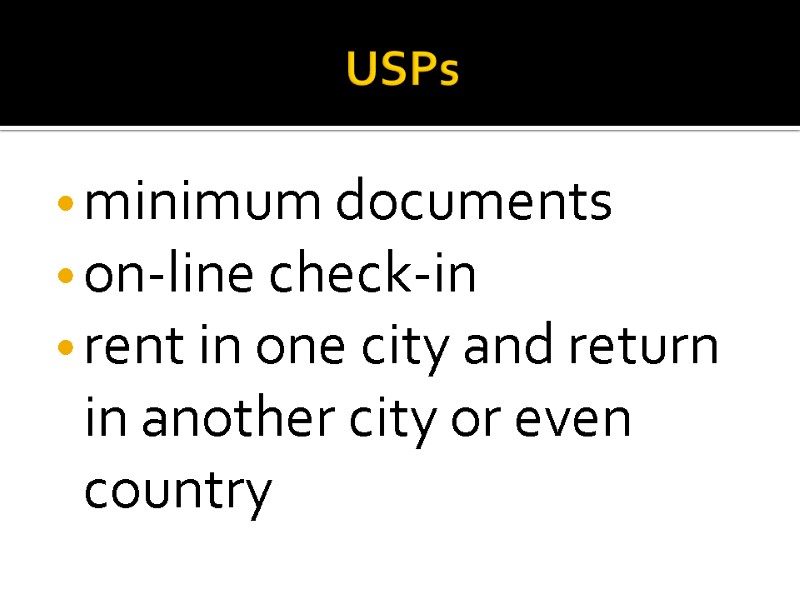 USPs minimum documents on-line check-in rent in one city and return in another city
